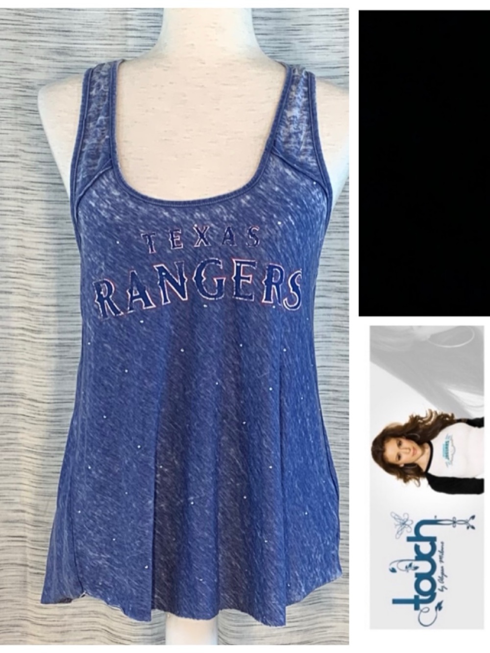 Touch by Alyssa Milano sleeveless Texas Rangers tie dyed blue tank top